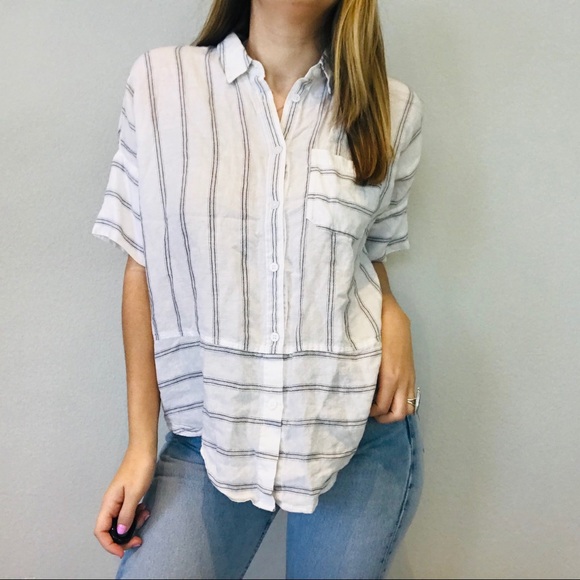 Athleta striped linen button down flowy top - Picture 3 of 8